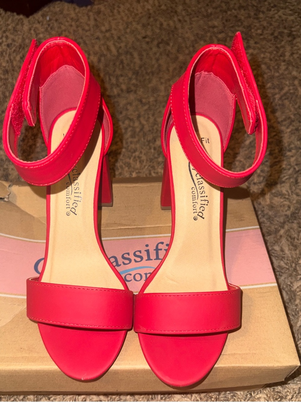 Classified Women's Bright Red Ankle-Strap Block Heels